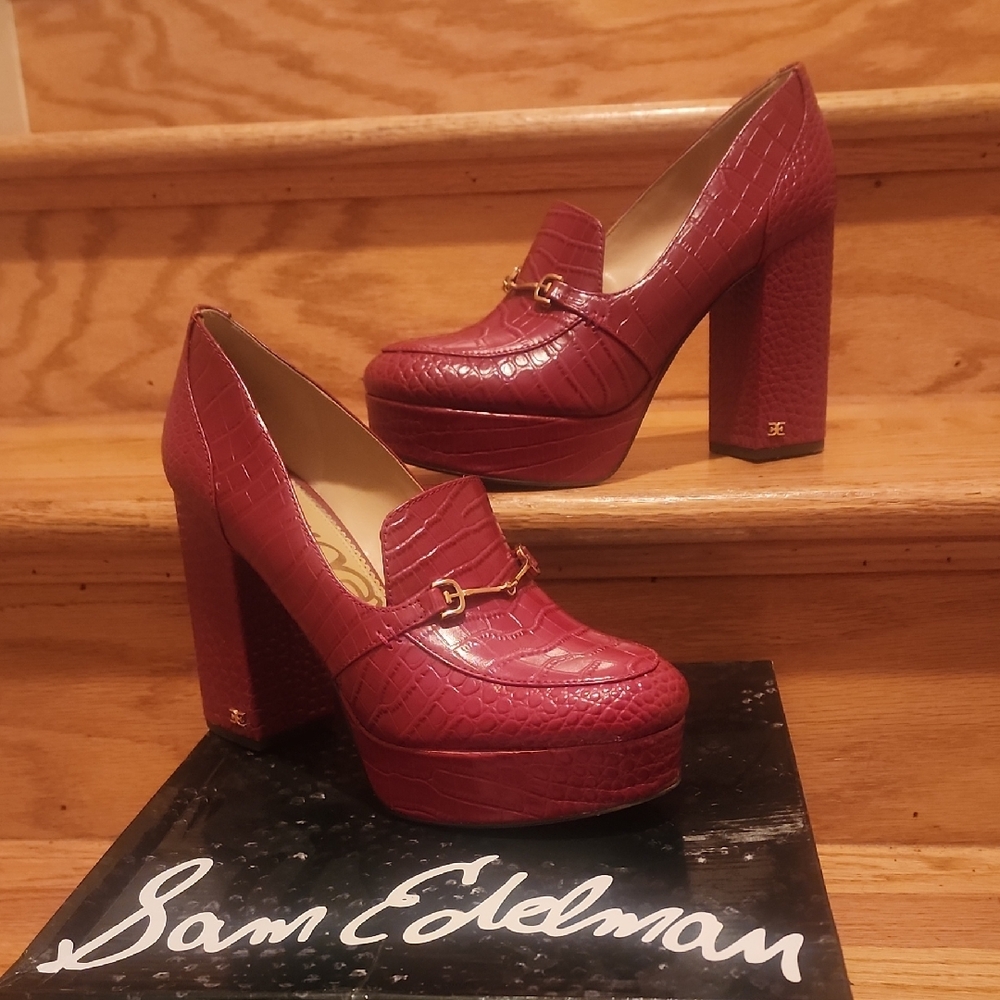 Sam Edelman "Aretha" Red Croc High Heel Platform Loafers 9M